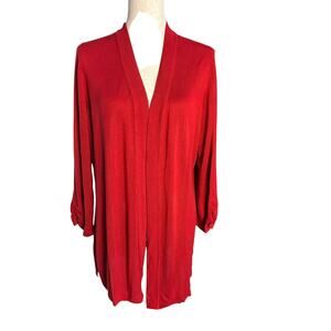 Chico’s 2, Large Lightweight Sweater Cardigan Burgundy 3/4 Sleeve